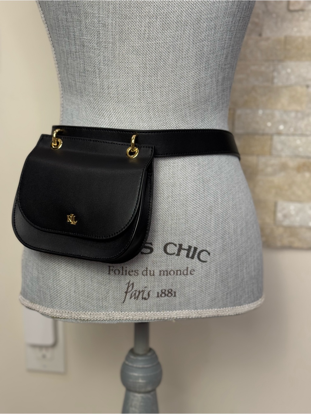 Lauren Ralph Lauren Black Leather Mini Belt Bag With Gold Hardware